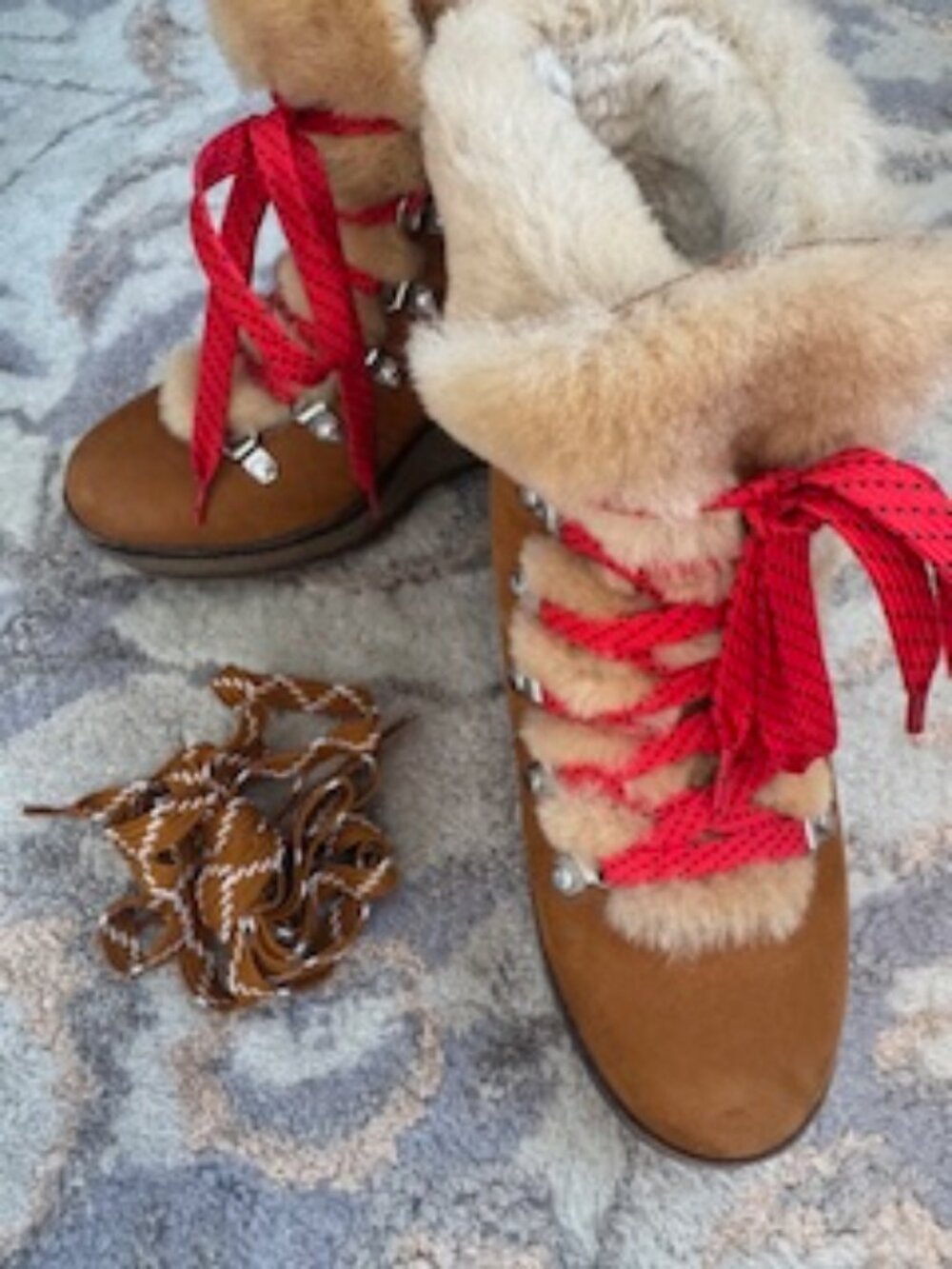 J.Crew Brown Faux-Fur Lined Winter Hiking Wedge Boots + Extra Laces